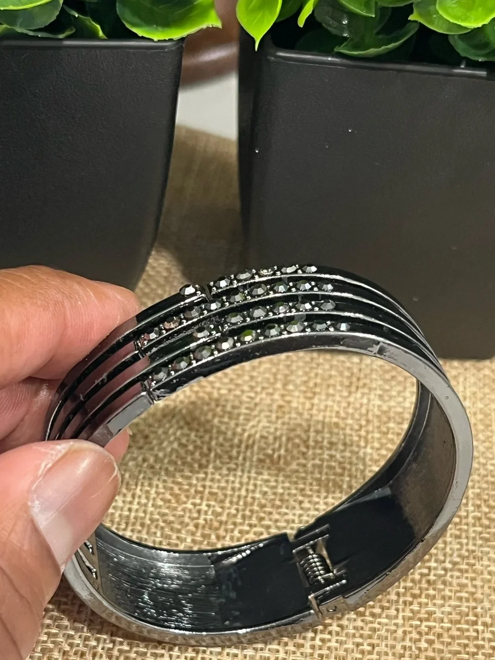 paparazzi Black Triple-Row Crystal Cuff Bracelet